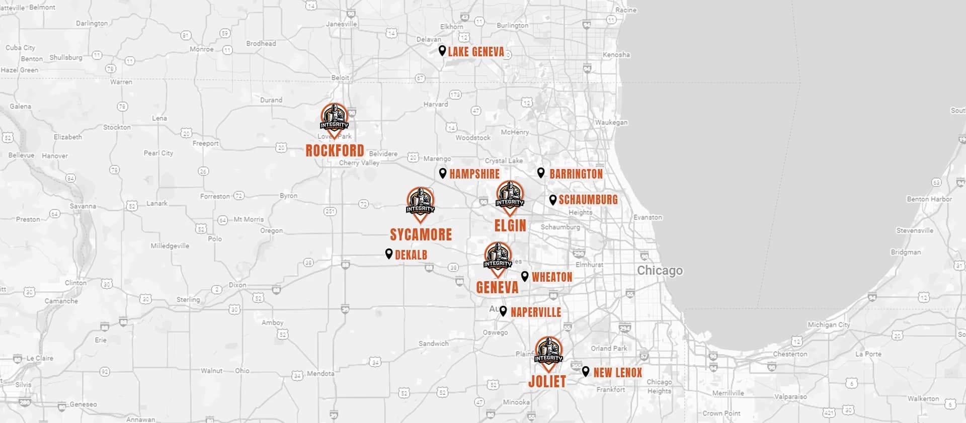 Map of the Northern Illinois counties served by Integrity Concrete Coatings