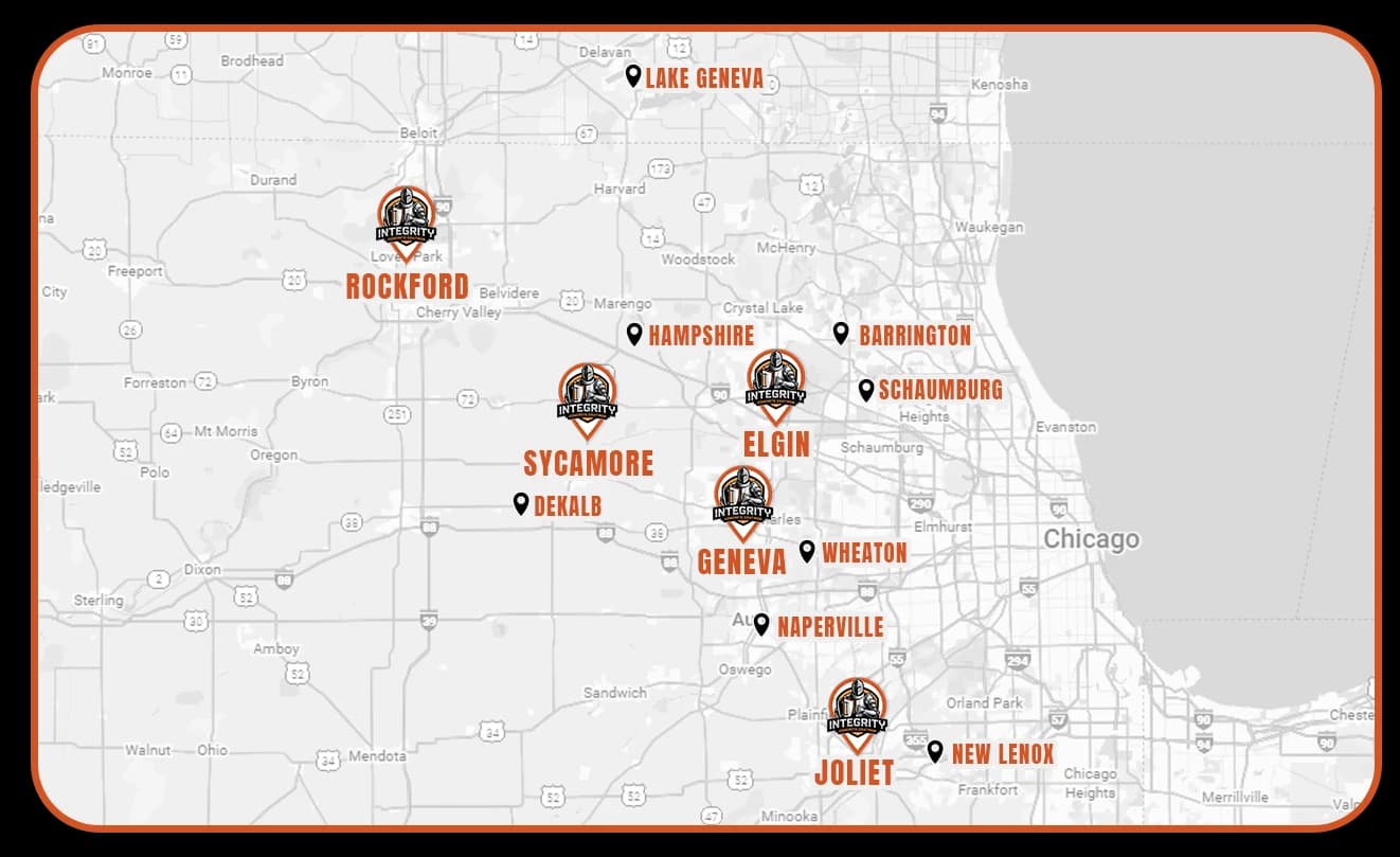 Map of the Northern Illinois counties served by Integrity Concrete Coatings